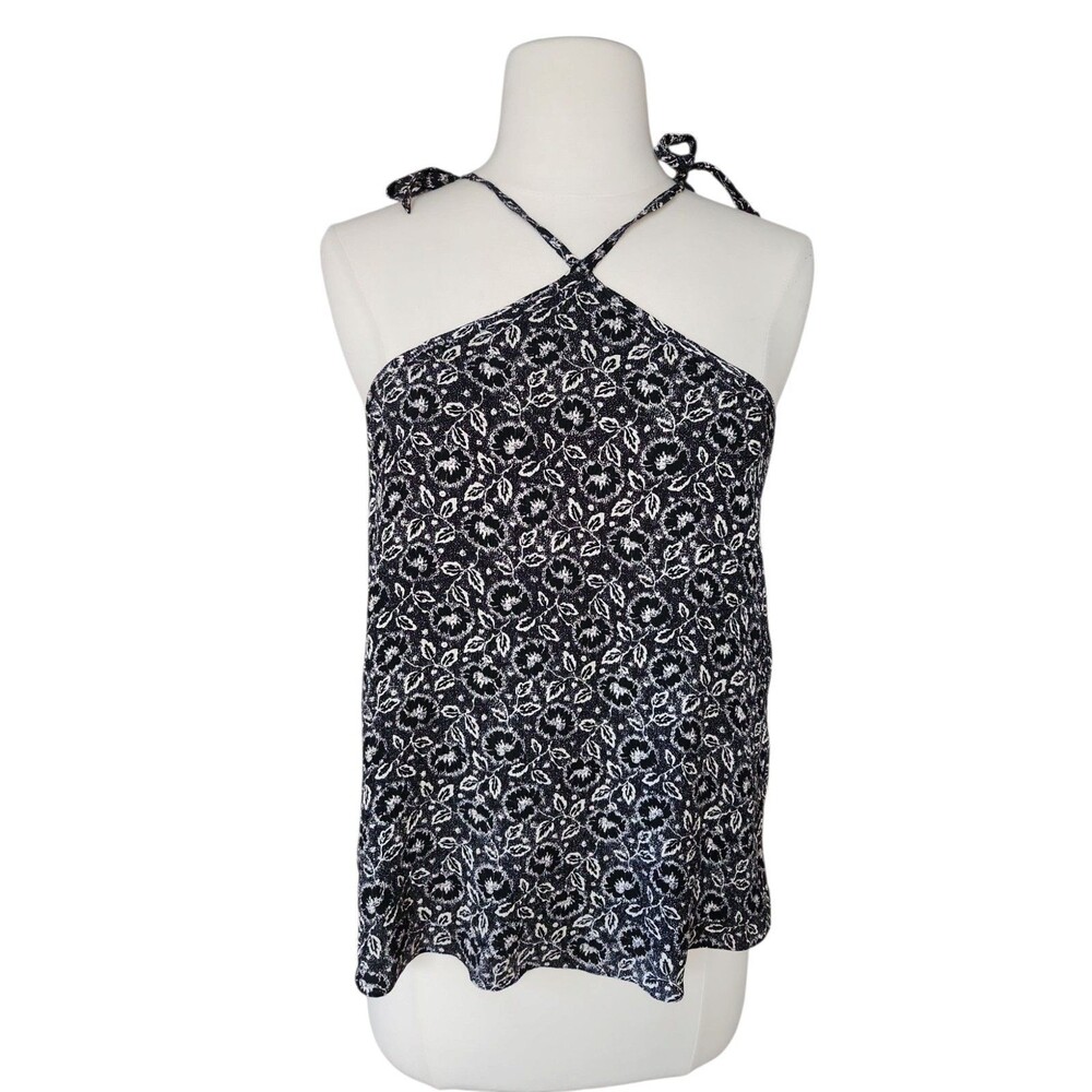 Rebecca Taylor Silk Dark Romantic Halter Top Womens Size 0 Black Floral Summer